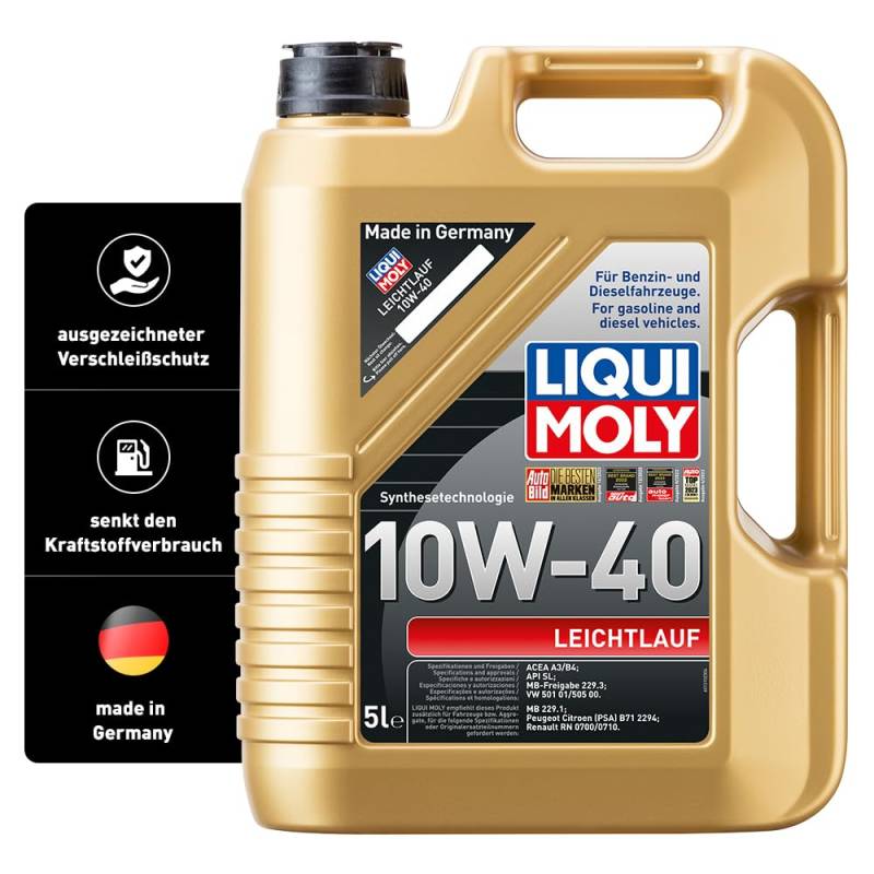 LIQUI MOLY Leichtlauf 10W-40 | 5 L | Synthesetechnologie Motoröl | Art.-Nr.: 1310, farblos von Liqui Moly