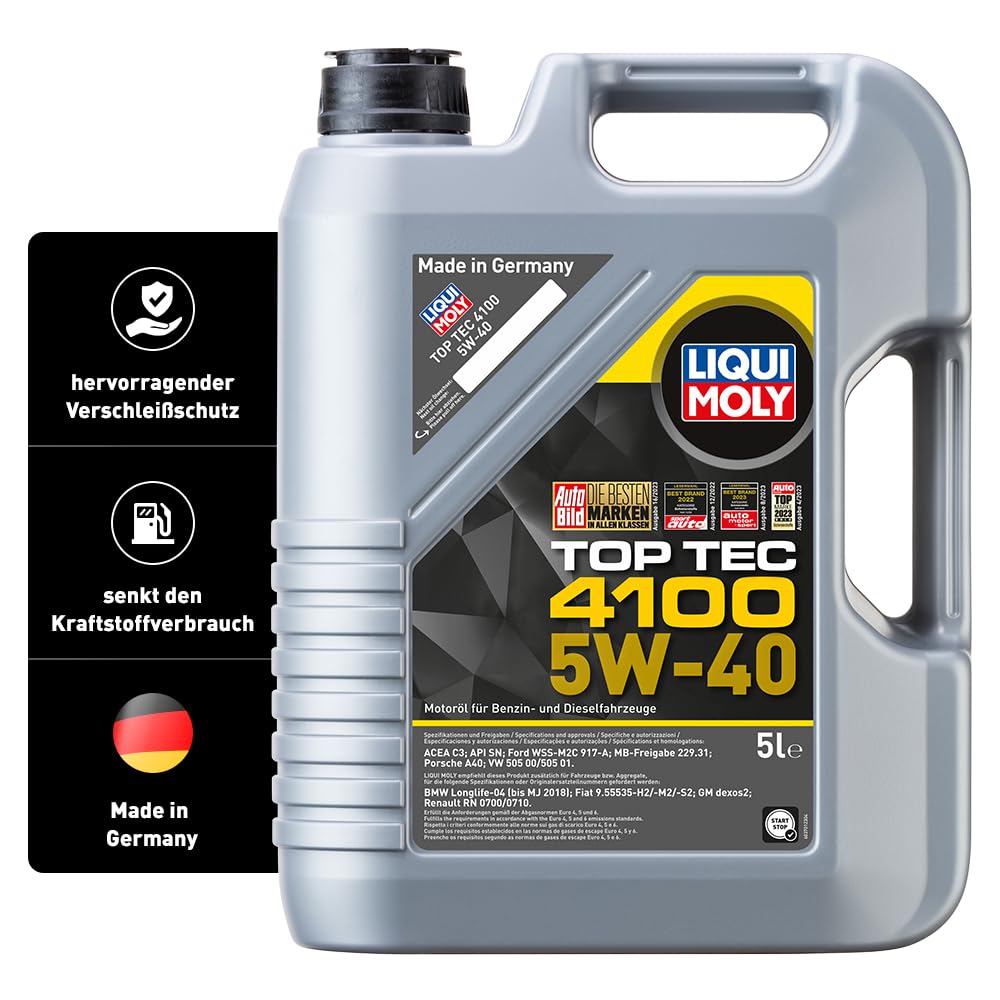 LIQUI MOLY Top Tec 4100 5W-40 | 5 L | Synthesetechnologie Motoröl | Art.-Nr.: 3701, farblos von Liqui Moly