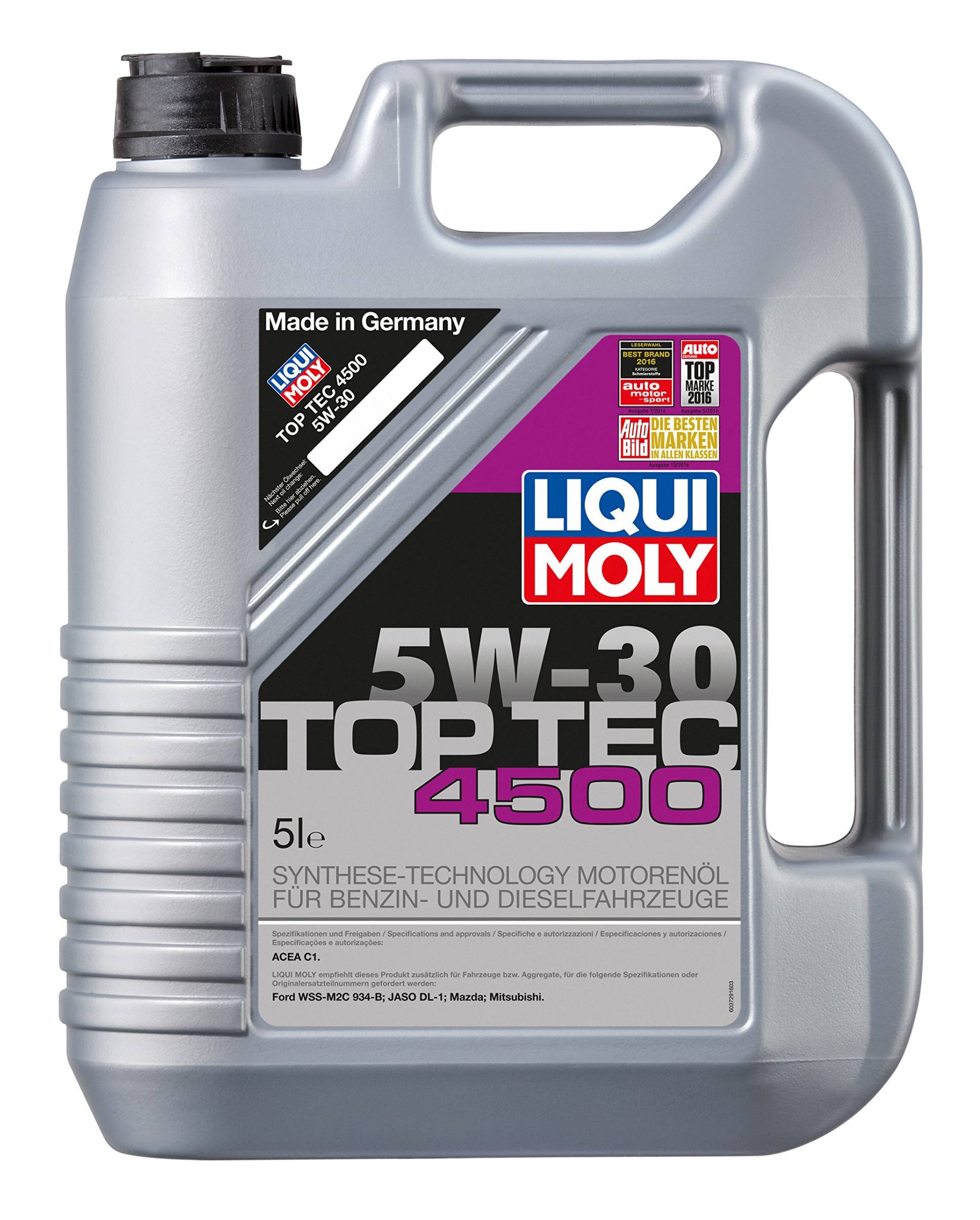 LIQUI MOLY Top Tec 4500 5W-30 | 5 L | Synthesetechnologie Motoröl | Art.-Nr.: 3729, farblos von Liqui Moly