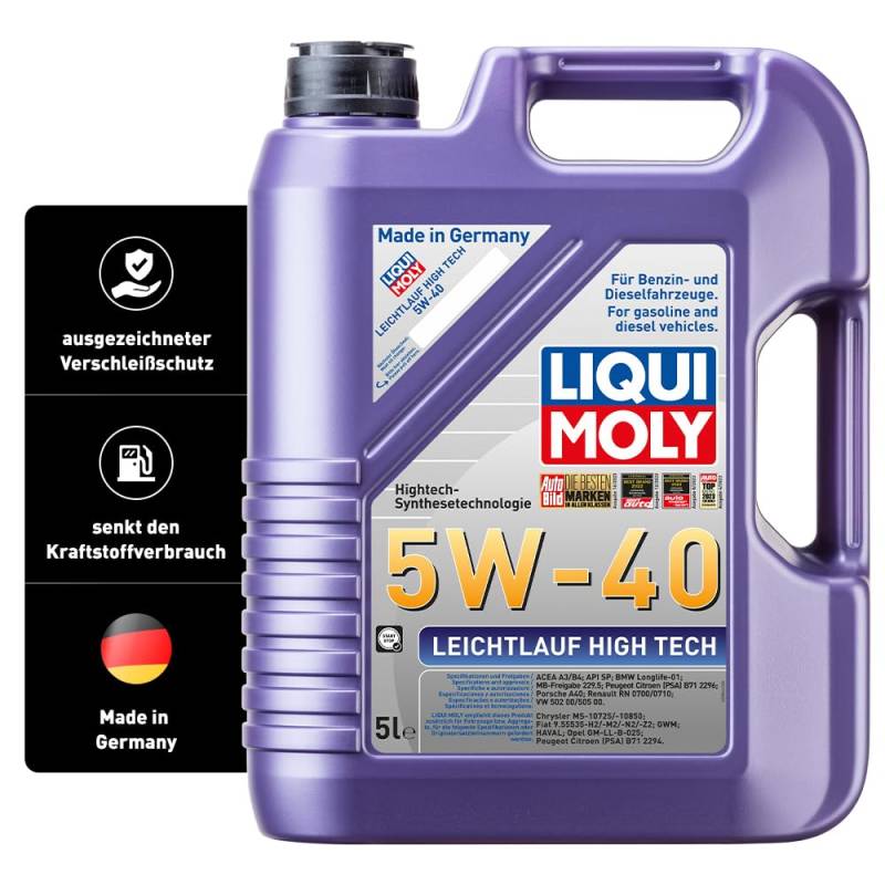 LIQUI MOLY Leichtlauf High Tech 5W-40 | 5 L | Synthesetechnologie Motoröl | Art.-Nr.: 3864, farblos von Liqui Moly