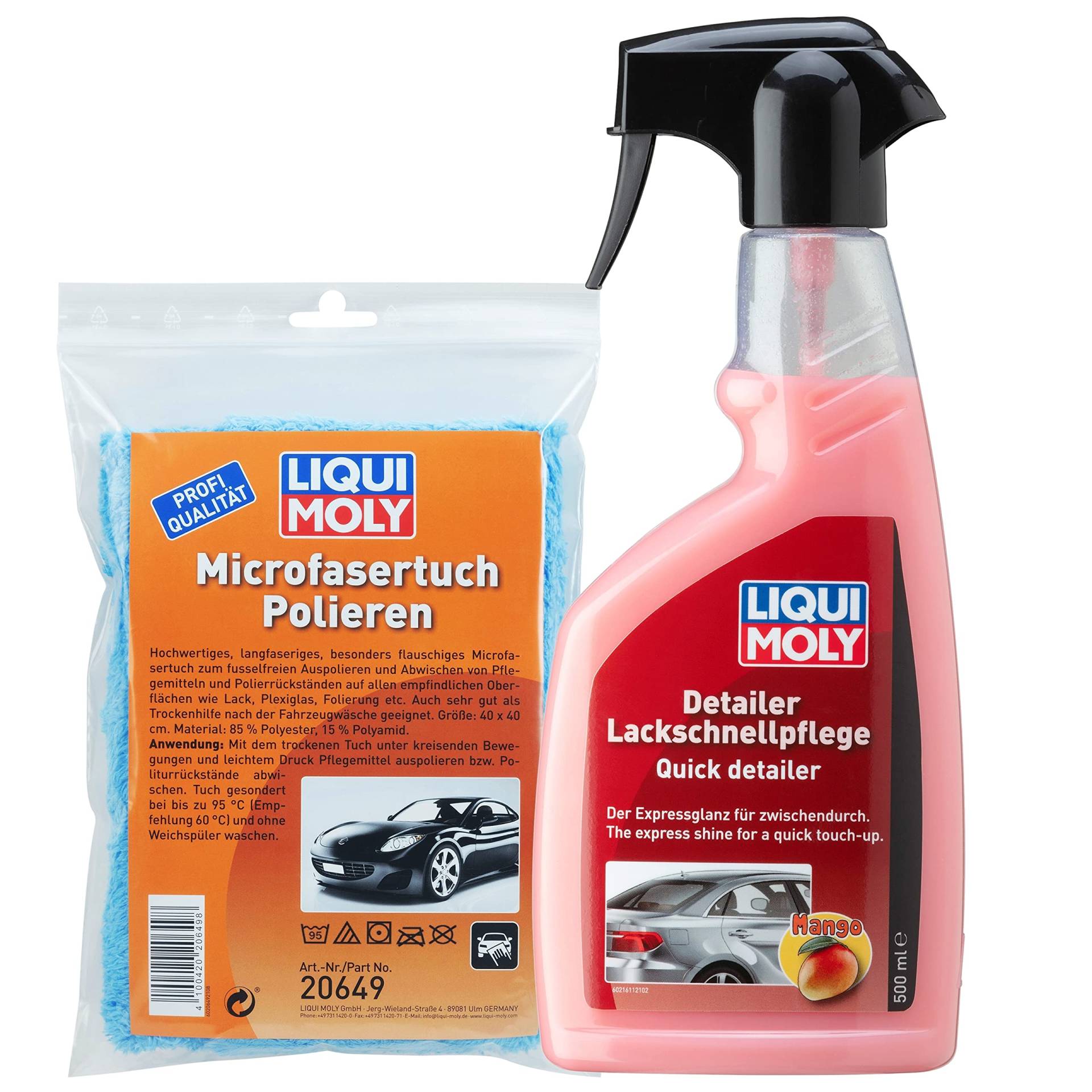 Liqui Moly Detailer Lack Set mit Mikrofasertuch & Detailer Lackschnellpflege I Auto Poliertuch & Sprühversiegelung I Entfernt Schmutz, versiegelt & schützt das Autolack I Streifenrei & fusselfrei von Liqui Moly