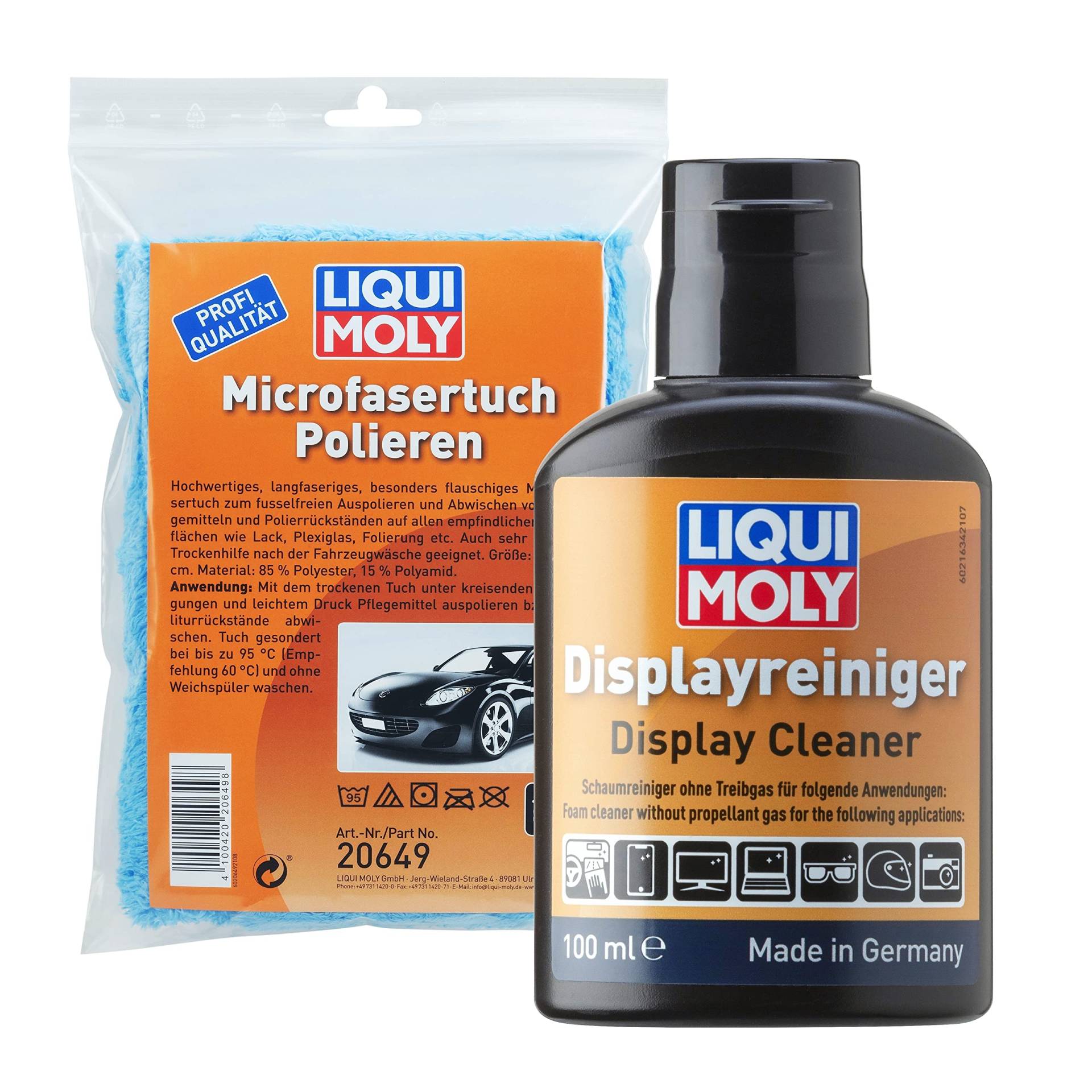 Liqui Moly Displayreiniger Set mit Microfasertuch | Displayreiniger 100ml streifenfreie Reinigung, leistungsstarker Schaumreiniger | Hochwertiges, Flauschiges Microfasertuch zum Auspolieren 1 STK. von Liqui Moly