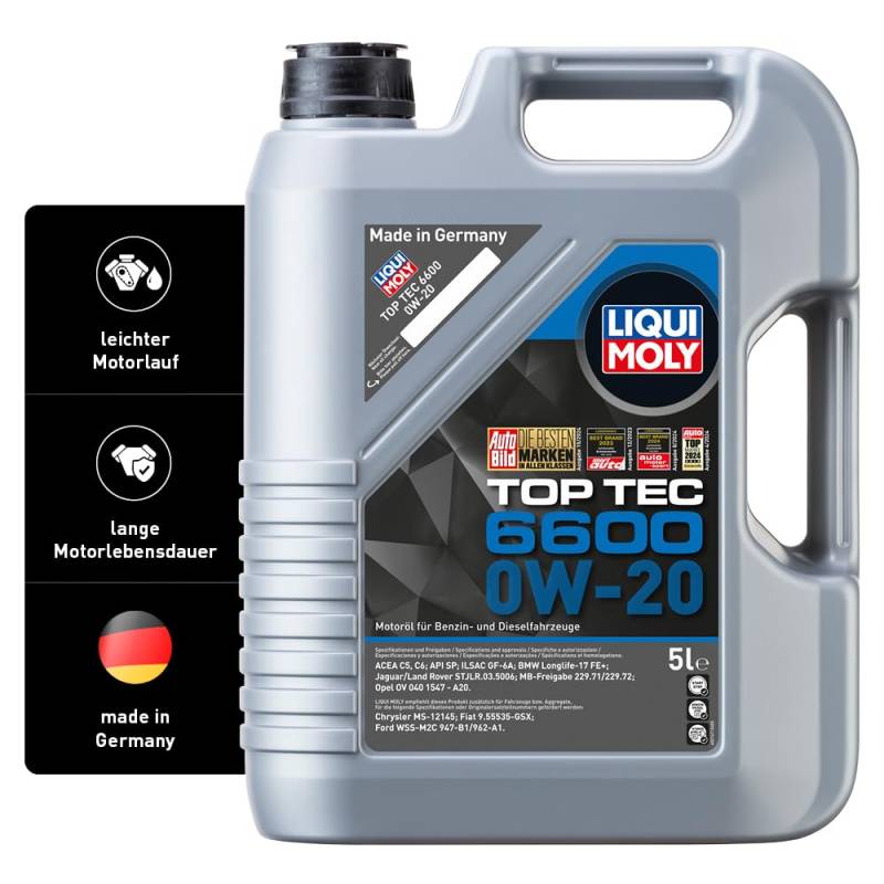 LIQUI MOLY Top Tec 6600 0W-20 | 5 L | Synthesetechnologie Motoröl | Art.-Nr.: 21441, farblos von Liqui Moly