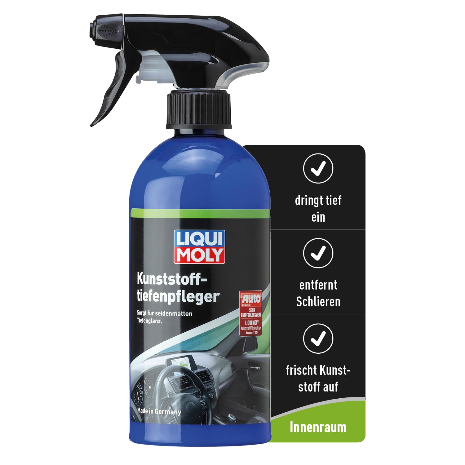 LIQUI MOLY Kunststofftiefenpfleger, Art.-Nr. 1536 I 500 ml Kunststoffpflege Spray für den Auto-Innenraum I Pflegt & dringt tief ins Material ein I Kunststoff Auffrischer für seidenmatten Glanz von Liqui Moly