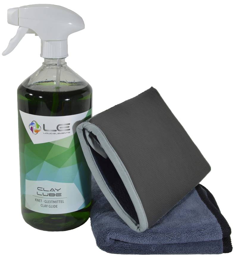 Lackreinigungs-Set - Liquid Elements Clay Mitt Knethandschuh + LE Clay Lube 1000ml + ADVANTUSE Mikrofasertuch 1 STK. von Liquid Elements / ADVANTUSE