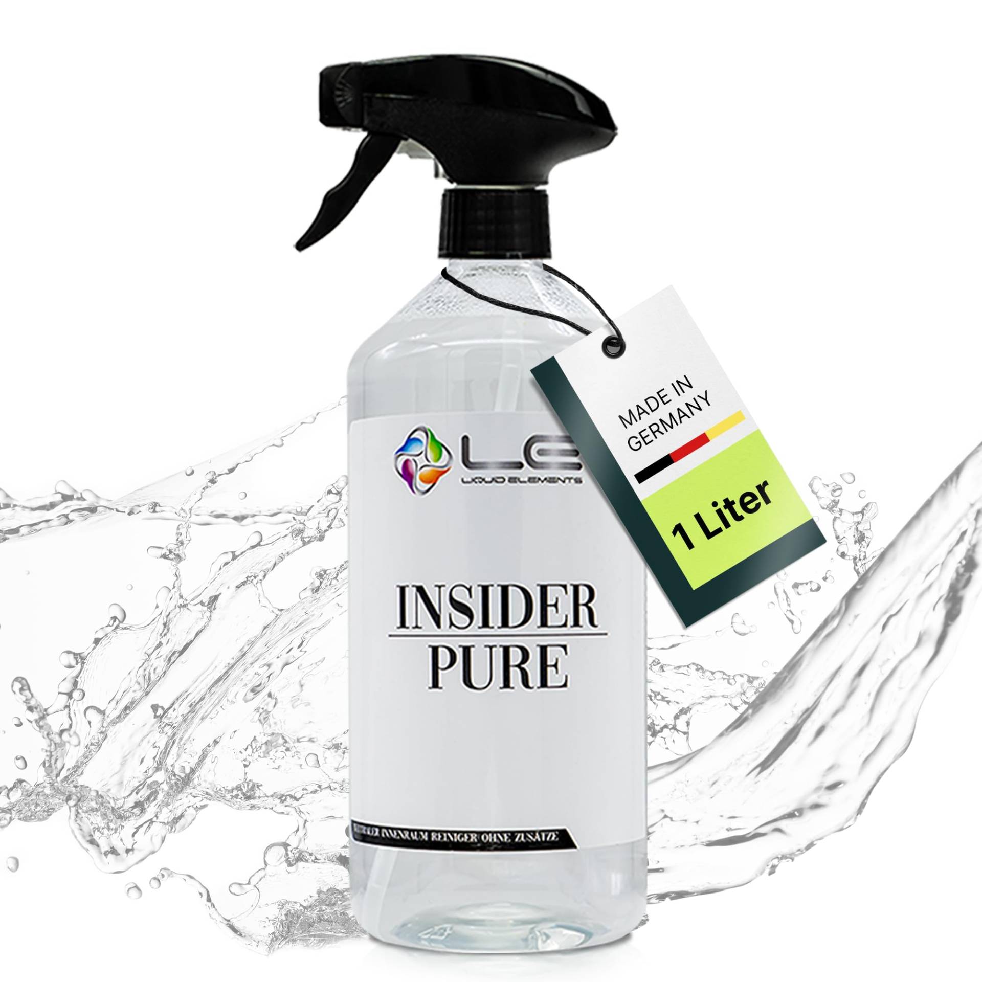 Liquid Elements – Insider Textil- und Innenraumreiniger Pure 1 Liter – Cockpit Reiniger für Kunststoff, Leder, Polster & Armaturen – Cockpitpflege Auto Innenraum Pure (Neutraler) Duft von Liquid Elements