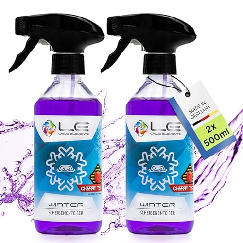 Liquid Elements – Winter Scheibenenteiser Spray Auto 2X 500ml – Enteiserspray schnell wirksam bis -45° C – Auto Enteiser entfernt EIS ohne Kratzen & verhindert Wiedervereisung (Cherry Tec) von Liquid Elements