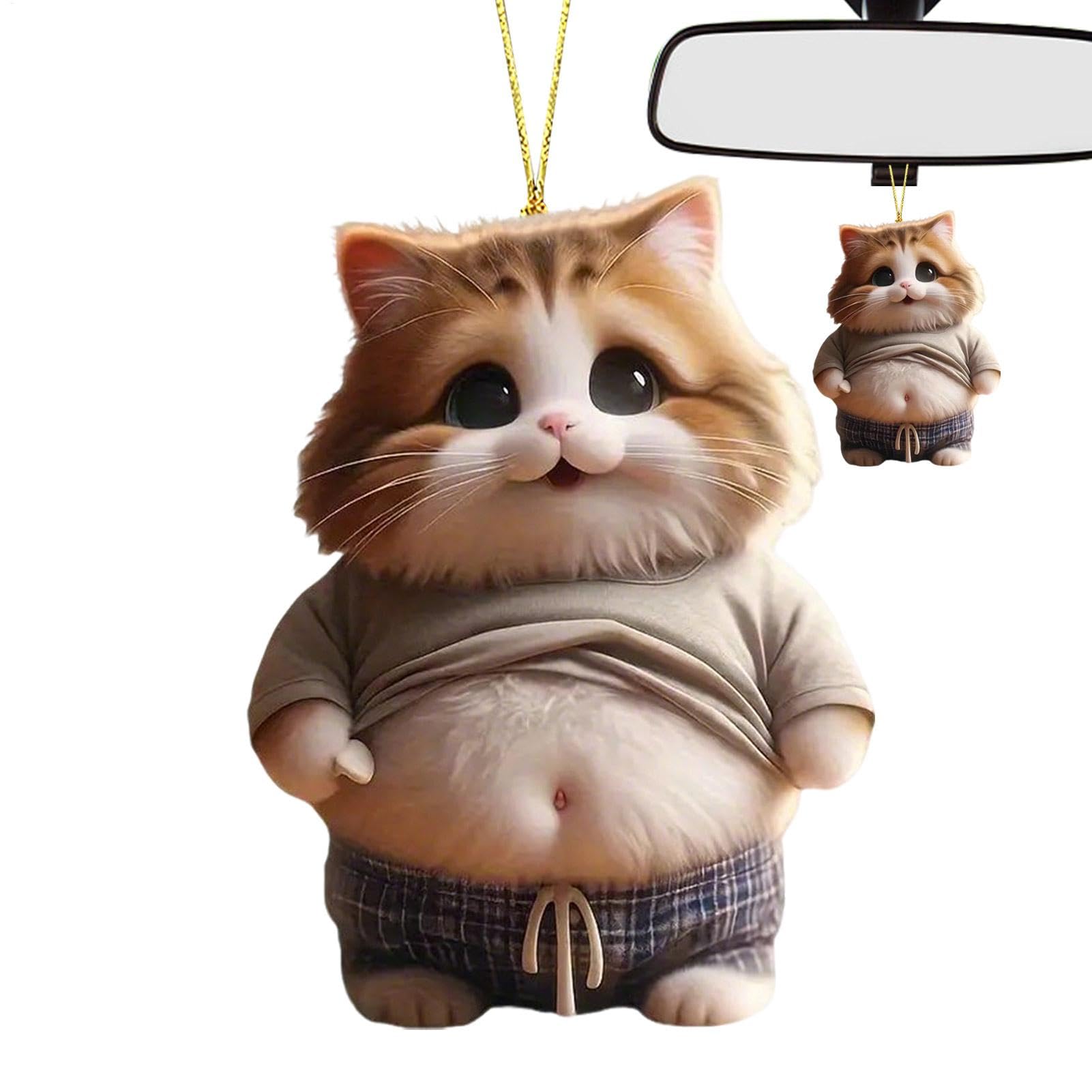 Lustige Tierwagenverzierung, Tierauto Charme | Hangable Fat Cat Dog Ornament für Auto - Fahrzeug Rückspiegelspiegel Charme, Auto-Innen-Styling-Zubehör 2d Acryl Funny Fat-Belly Animal Decor von Liqzirtu