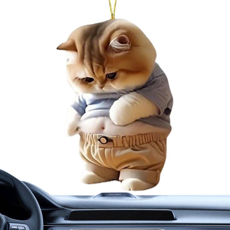 Tierwagenverzierung, Auto Tierverzierungen - Fahrzeug Hangable Ornament Fat Cat Dog - Fahrzeug Rückspiegelspiegel Charme, Auto-Innen-Styling-Zubehör 2d Acryl Funny Fat-Belly Animal Decor von Liqzirtu