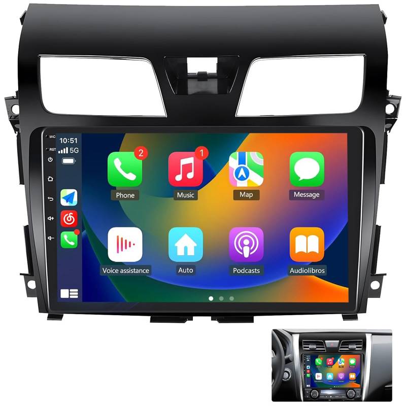 5G WiFi 10,1 Zoll IPS Touchscreen Android 14 für Ni-ssan Altima 2013-2018 Stereo-Multimediaplayer mit kabellosem CarPlay & Android Auto BT GPS Navi FM-Radio Rückfahrkamera SWC Dual USB(Color:S6) von LiteGauge