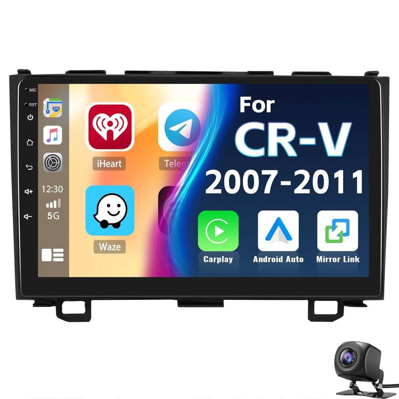 Android 14 Autoradio MP5-Player für CRV 2007-2011, 9-Zoll-Touchscreen-Stereoanlage mit kabellosem CarPlay/Android Auto BT-Rückfahrkamera WiFi SWC AUX DSP FM Dual-USB-Eingang GPS-Navigatio(Color:S5) von LiteGauge