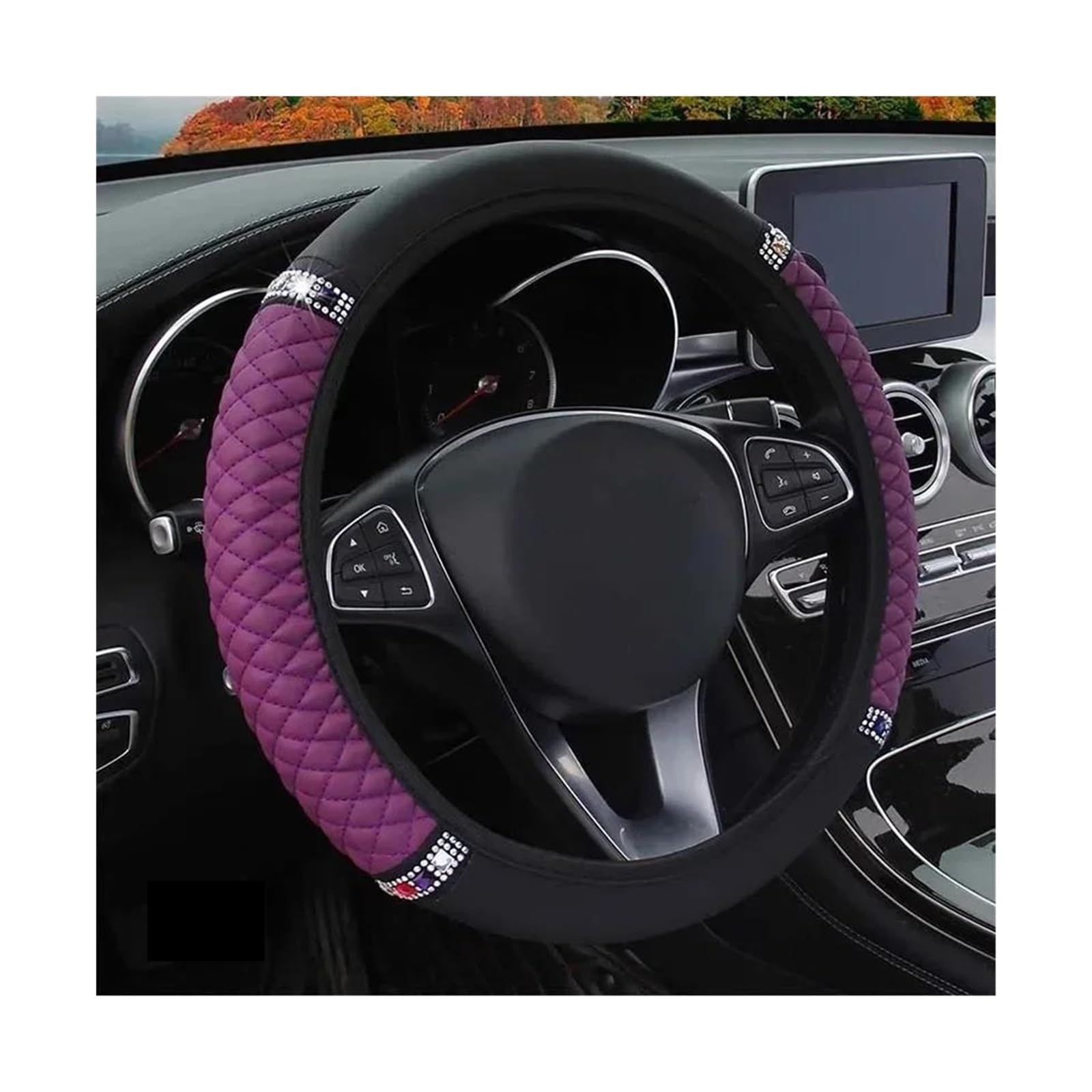 Lenkrad Schützen Abdeckung Universeller Auto-Lenkradbezug ohne Innenring weicher Flanell Glitzer-Strass Autozubehör 37–38 cm Lenkrad Schutzhülle Abdeckung Lenkradschutzhülle(Purple) von Litemai