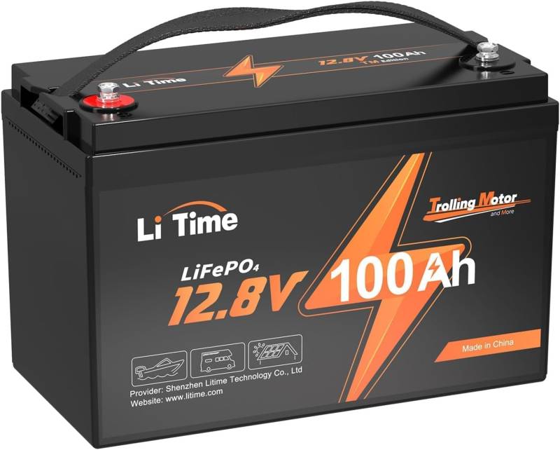 LiTime 12V 100Ah LiFePO4 Batterie, 1280Wh Lithium Batterie mit 100A BMS, 4000-15000 Zyklen Ladezyklen, Unterstützung in Serie/Parallelschaltung von Litime