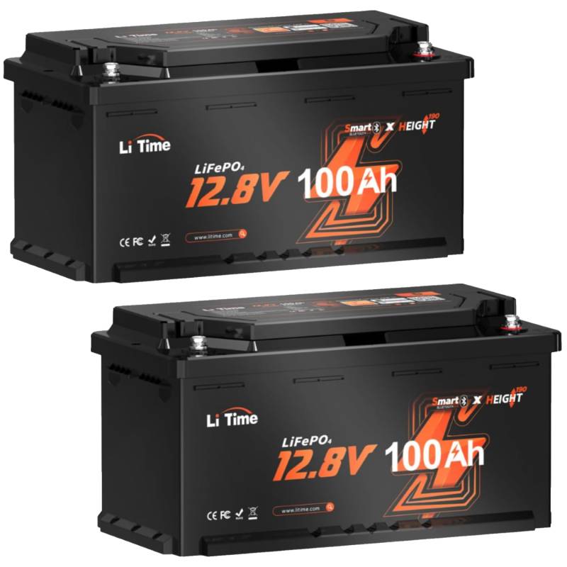 LiTime 12V 100Ah LiFePO4 mit Bluetooth & Smart BMS, Wohnmobil-Untersitz-Batterie, DIN H8 L5 Größe von Litime