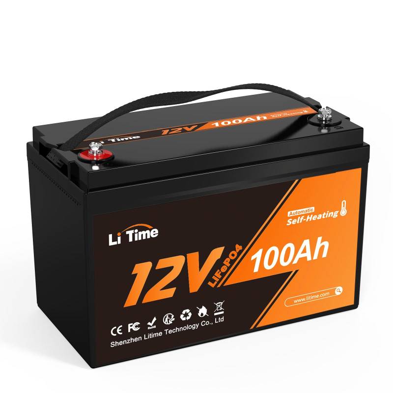 LiTime 12V 100Ah selbstwärmende LiFePO4-Batterie -20℃ bis 50°C Tieftemperatur-Ladung, 100A BMS, 4000-15000 Zyklen, 10 Jahre Lebensdauer, Perfekter AGM/Gel-Batterie-Ersatz für Solar, Camping, Off-Grid von Litime