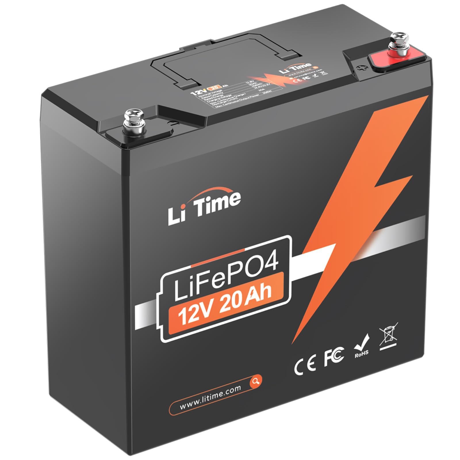 LiTime 12V 20Ah LiFePO4 Batterie, Lithium Akku eingebautes 20A BMS, 4000+ tiefe Zyklen, Niedrigtemperaturschutz für Fischfinder, Licht, Spielzeug, Camping von Litime