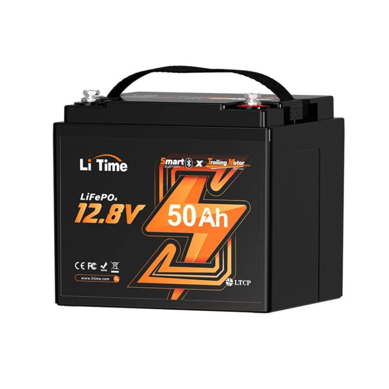 LiTime 12V 50Ah TM Bluetooth Low-Temp Protection LiFePO4 Lithium Batterie, 50A BMS, Max. 15000 Zyklen, Perfekt für Trolling Motoren, Yacht, Marine, Boot, RV, Fishing Finder von Litime