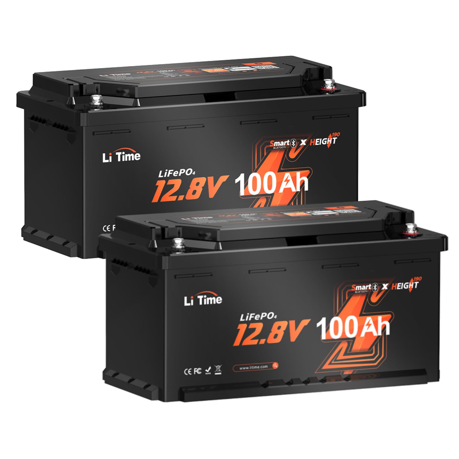 LiTime 2 Pack 12V 100Ah LiFePO4 Wohnmobil Batterie mit Bluetooth & 100A BMS, Tieftemperaturschutz, 4000-15000 Zyklen, 20.48kWh, Blei-Säure-Ersatz, perfekt für RVs, Wohnwagen, Camping, Solaranlage von Litime