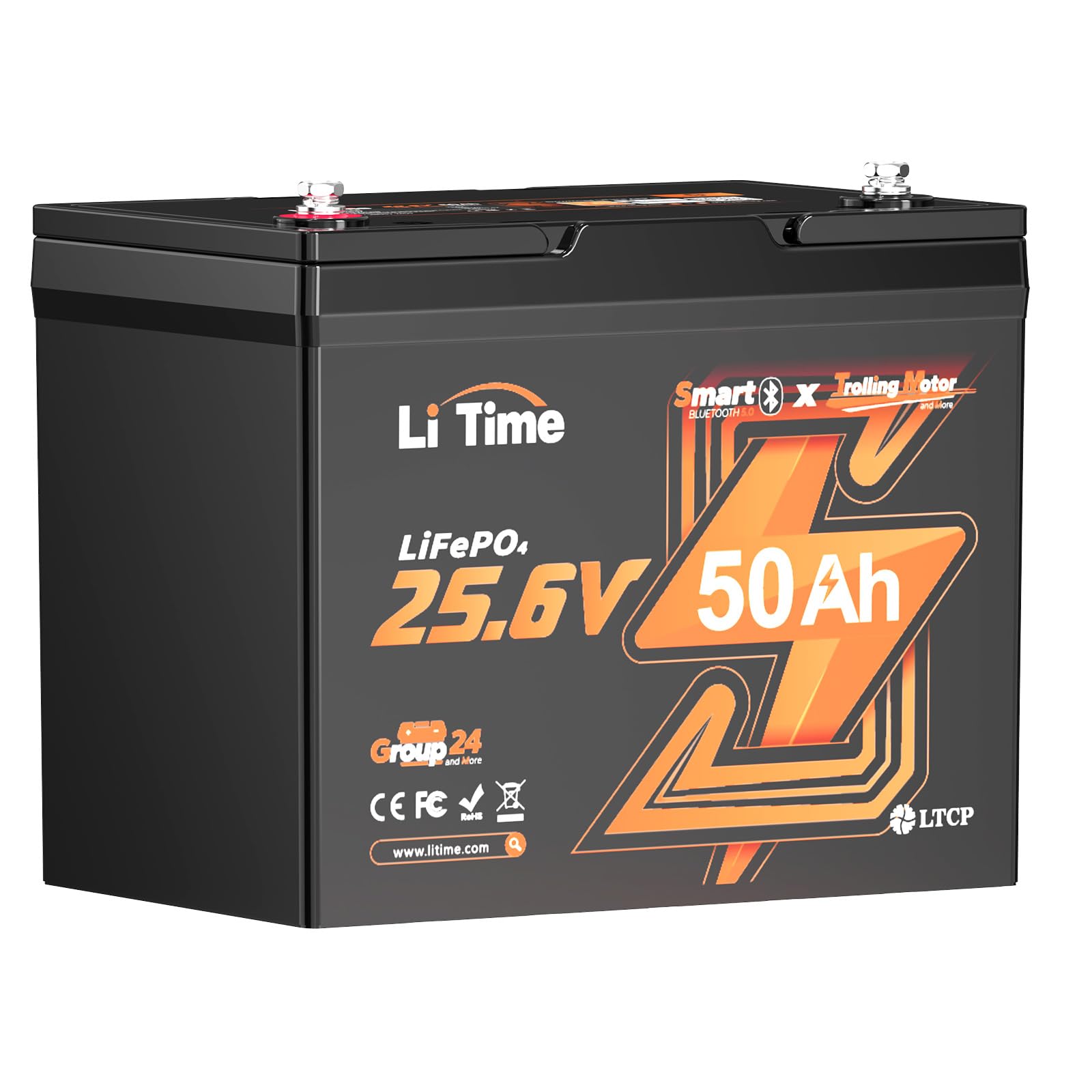 LiTime 24V 50Ah LiFePO4 Batterie mit Bluetooth, Low-Temp Protection, TM Lithium Akku Ideal für Trolling Motoren, Yacht, Marine, Boot, RV, Fishing Finder von Litime