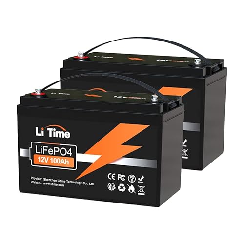 LiTime 2er Pack 12V 100Ah LiFePO4 Batterie, Max. 15000 Zyklen Ladezyklen, 1280Wh Lithium Akku mit 100A BMS, Unterstützung in Serie/Parallelschaltung, Perfekter für Wohnmobile, Camping, Solaranlage von Litime