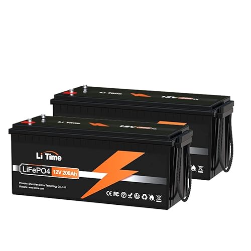 LiTime 2er Pack LiFePO4 200Ah 12V Lithium Batterie mit 100A BMS, über 10 Jahre Lebensdauer und Max. 15000 Zyklen, 2560Wh, IP65 wasserdichte, 12V Lithium Akku für Marine, Solaranlage, Wohnmobil von Litime