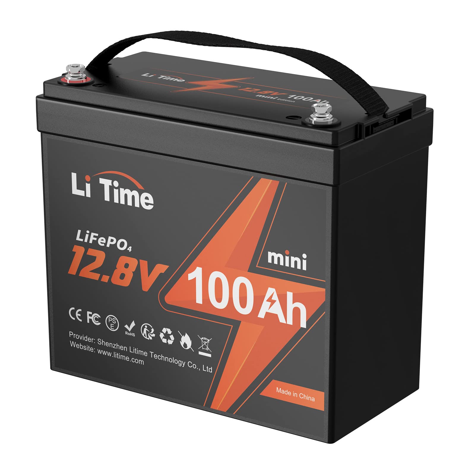 LiTime LiFePO4 100Ah 12V Mini Lithium Batterie, Max. 15000 Deep Cycles Zyklen und 1280Wh Ausgangsleistung, Kleiner Größe und geringem Gewicht, Eingebautes 100A BMS, 10 Jahren Lebensdauer Lithium Akku von Litime