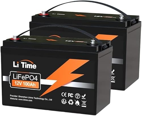 LiTime LiFePO4 12V 100Ah Lithium Batterie, 1280Wh Lithium Akku mit 100A BMS Max. 15000 Zyklen(2 Pack) von Litime