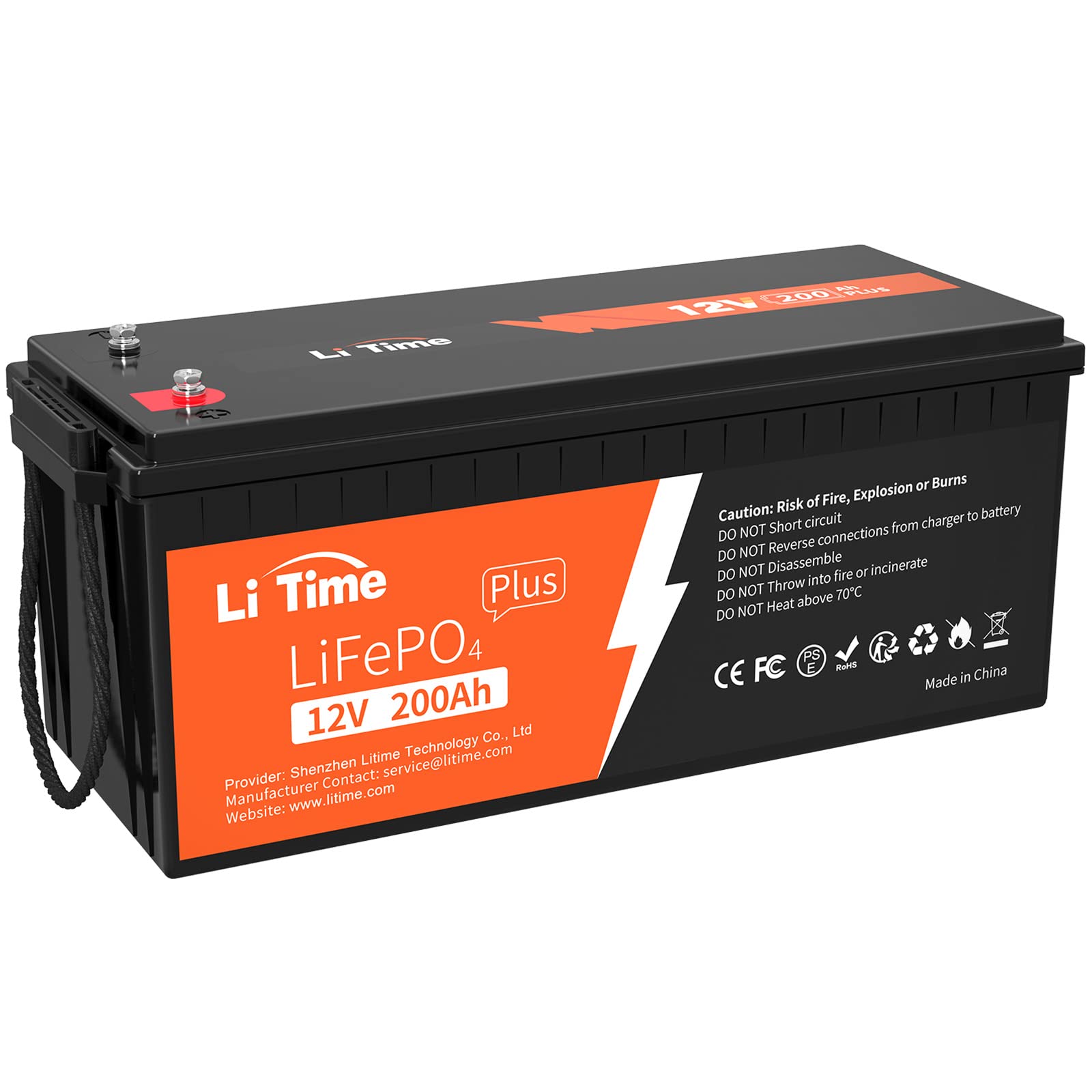 LiTime LiFePO4 12V 200Ah Plus Lithium Batterie Eingebautes 200A BMS, 4000-15000 Zyklen und 10 Jahre Lebensdauer, 200Ah Plus Batterie Perfekter AGM-Batterie-Ersatz, für Off-Grid, Wohnmobil, Solaranlage von Litime