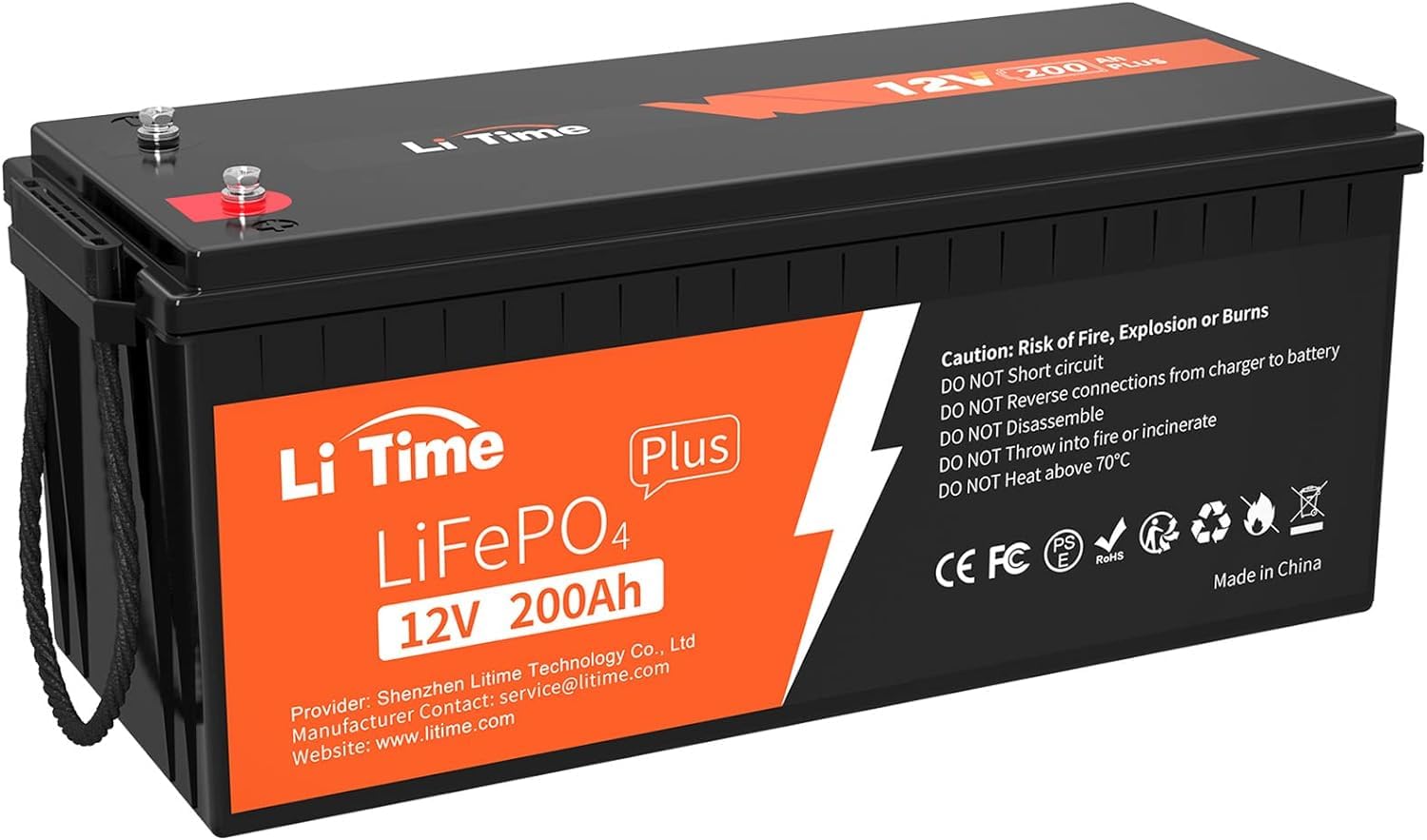 LiTime LiFePO4 12V 200Ah Plus Lithium Batterie Eingebautes 200A BMS, 4000-15000 Zyklen und 10 Jahre Lebensdauer, Perfekter AGM-Batterie-Ersatz, für Off-Grid, Wohnmobil, Solaranlage von Litime