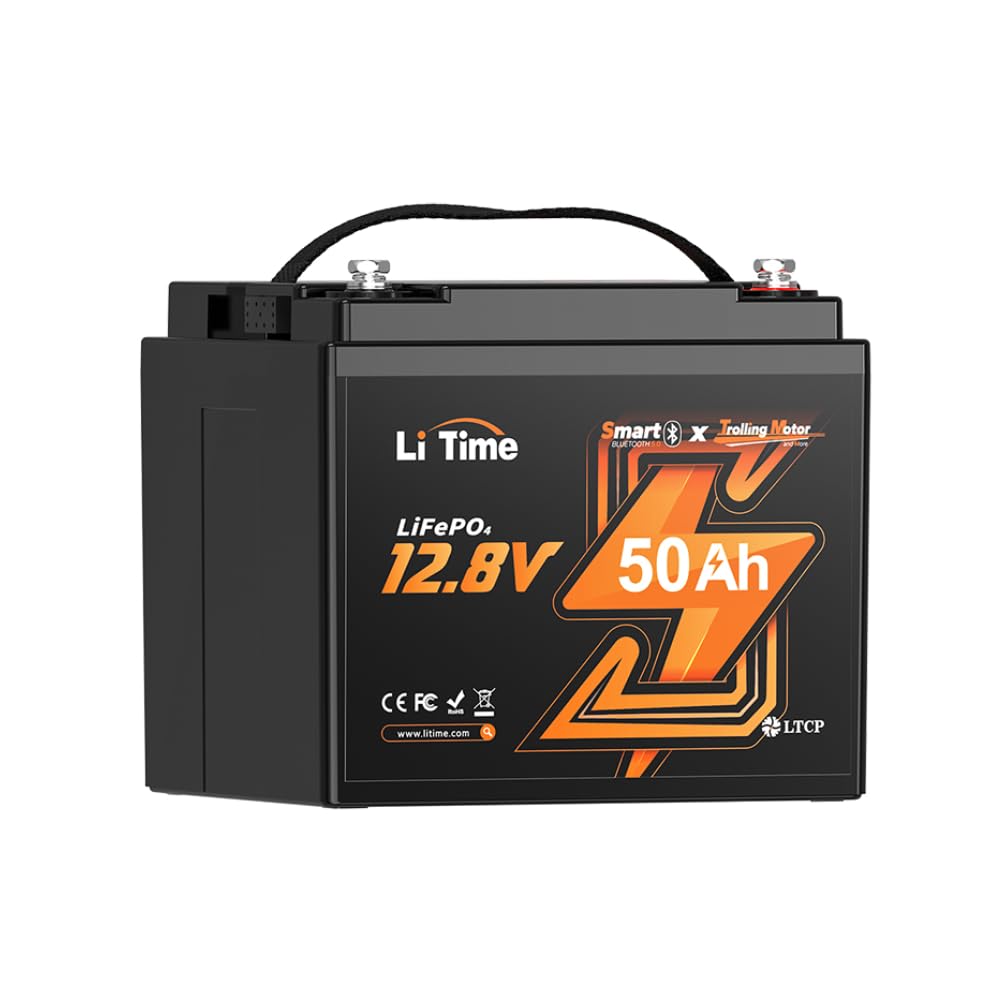 LiTime LiFePO4 12V 50TM Bluetooth Tieftemperaturschutz LiFePO4 Lithium Batterie, 50A BMS, Max. 15000 Zyklen, Perfekt für Trolling Motoren, Marine, Boot, Yacht, RV, Fishing Finder von Litime