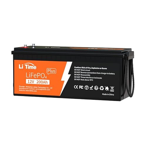 LiTime LiFePO4 200Ah Plus 12V Lithium Batterie Eingebautes 200A BMS, Max.15000 Deep Cycles Zyklen, 2560W Ausgangsleistung, 10 Jahre Lebensdauer, Perfekt für Wohnmobil, Marine, Solaranlage von Litime