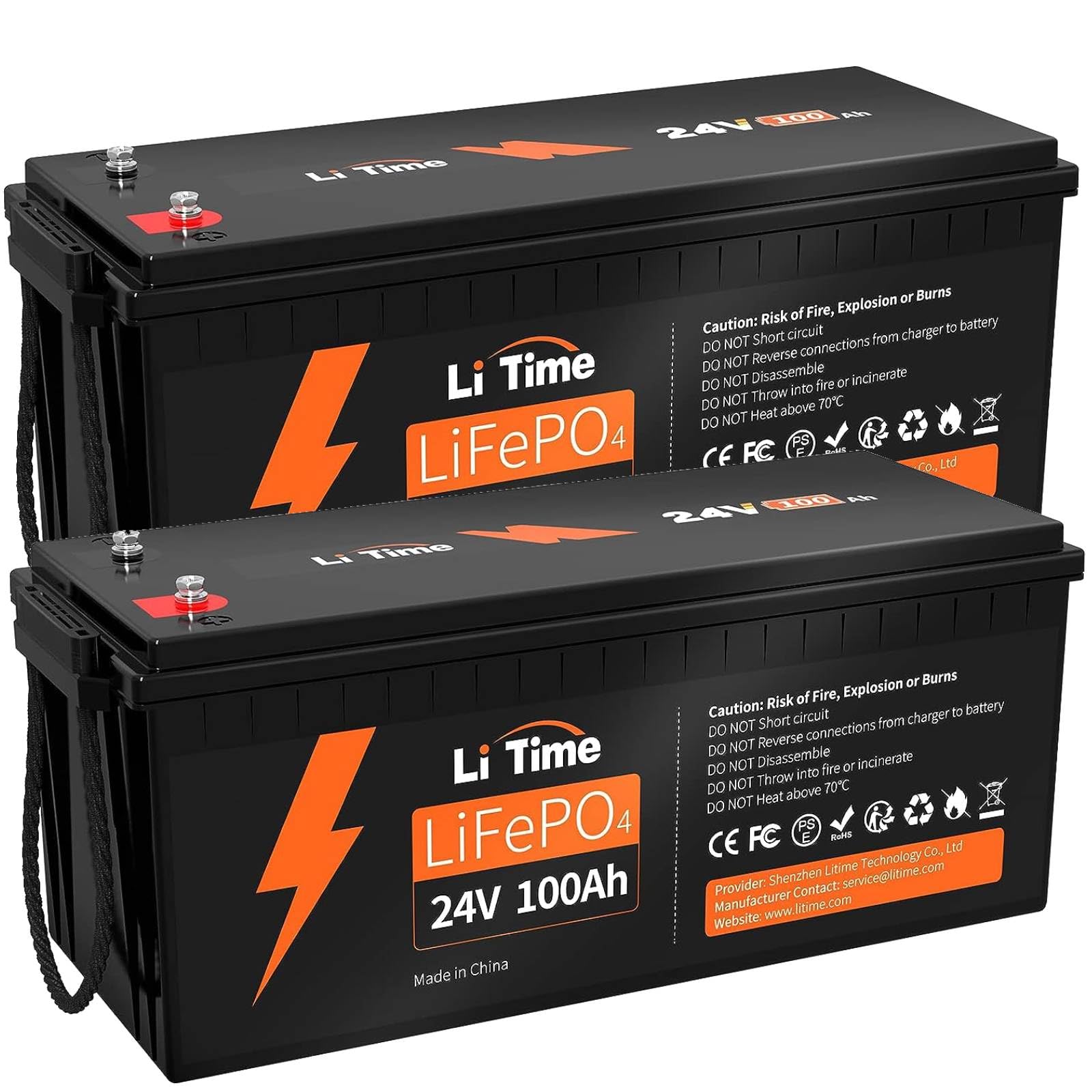 LiTime LiFePO4 24V 100Ah Lithium Batterie Bluetooth 5.0 Max. 2560W Leistung und Max. 15000 Zyklen, 10 Jahre Lebensdauer, Ideal Ersatz AGM-Batterie, Perfekt für Wohnmobil, Marine, Solaranlage, Off-Grid von Litime