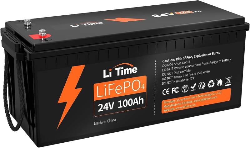 LiTime 24V 100Ah LiFePO4 Lithium Batterie, Max. 2560W Leistung und Max. 15000 Zyklen, 10 Jahre Lebensdauer, Ideal Ersatz AGM-Batterie, Perfekt für Wohnmobil, Marine, Solaranlage, Boote von Litime