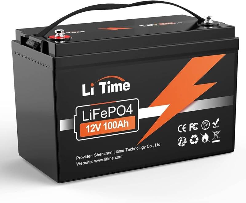 Litime 12V 100Ah LiFePO4 Batterie, 1280Wh Lithium Batterie mit 100A BMS, Max.15000+ tiefe Zyklus Auto Batterien, 4S4P Perfekt als Stromquelle für Wohnmobile Camping Marine von Litime