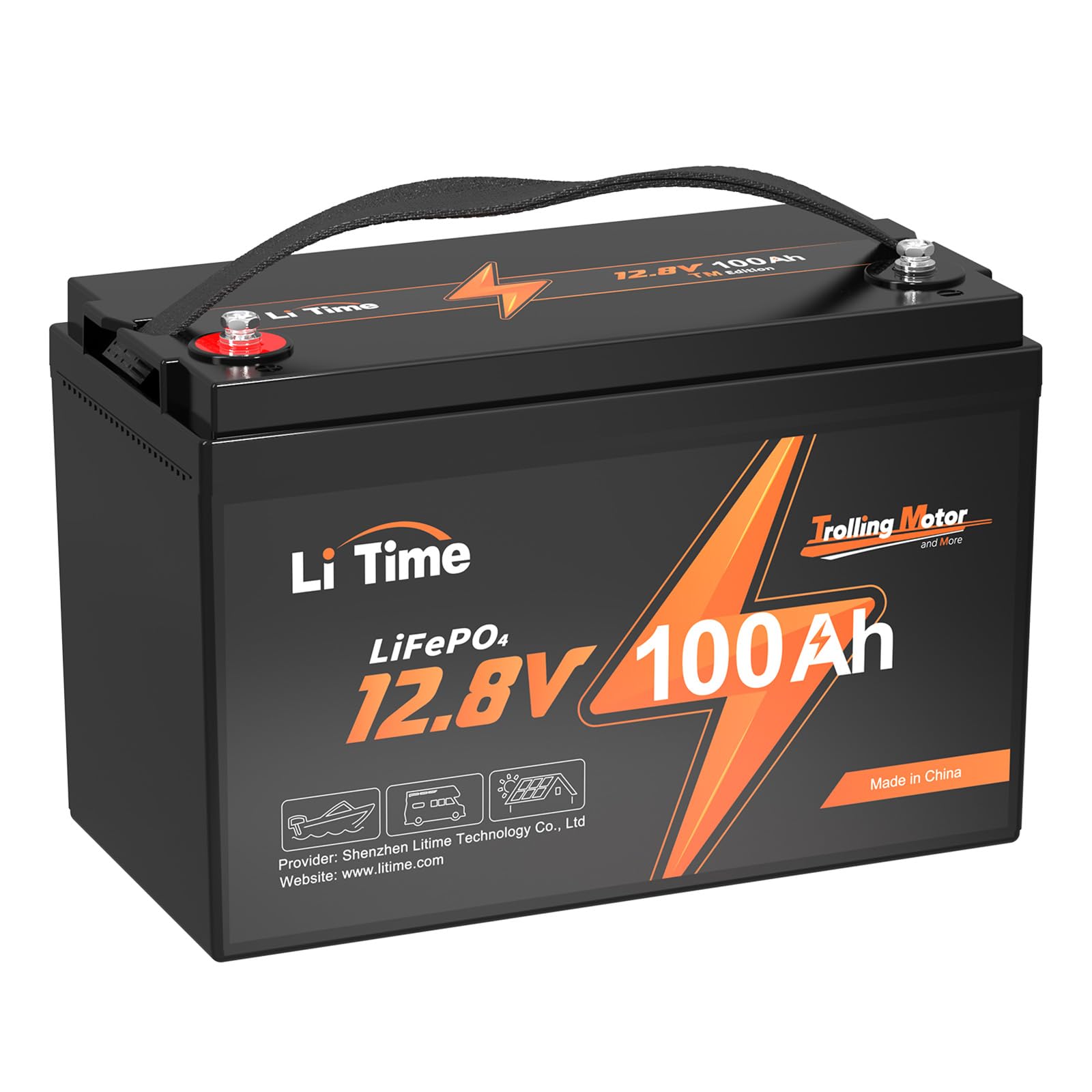 LiTime 12V 100Ah TM LiFePO4 Lithium Batterie Niedertemperaturschutz Tiefer Zyklus Wiederaufladbare Solar Batterie 4000+ Zyklen für Trolling Motoren, Wohnmobil, Solaranlage, Boot Marine von Litime