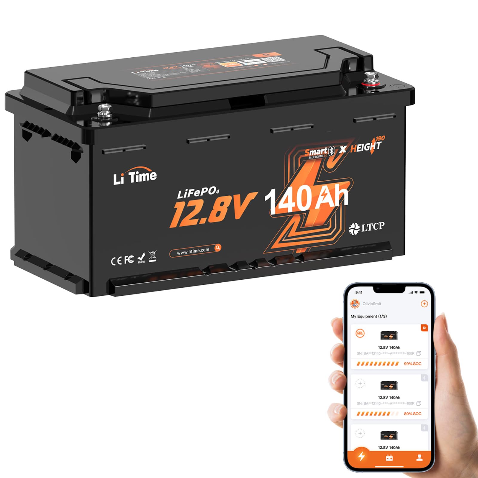 LiTime 12V 140AH Bluetooth Lithium Batterie, Unter Dem Sitz für Wohnmobil DIN H8 L5 Größe, Designed for European Popular Wohnmobil von Litime