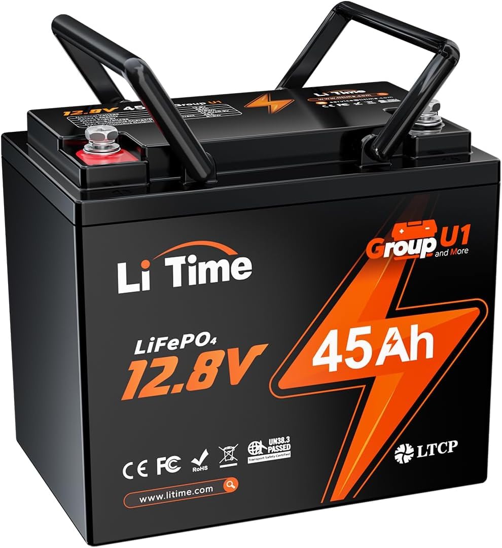 LiTime 12V 45Ah LiFePO4 Lithium Batterie GU1 Größe für Elektrische Rollstühle Elektromobile, Niedertemperatur Abschaltschutz Lithium Akku, 45A BMS und Max. 15000 Zyklen,10 Jahre Lebensdauer von Litime