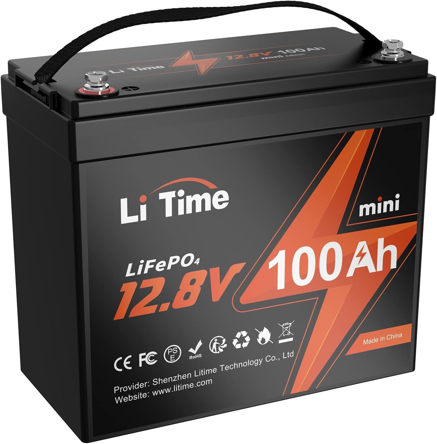 Litime LiFePO4 12V 100Ah Lithium Akku Batterie Mini größe mit 100A BMS und Max. 15000 Zyklen,1280Wh Lithium Akku Perfekter Größe für Blei-Säure für Wohnmobile von Litime