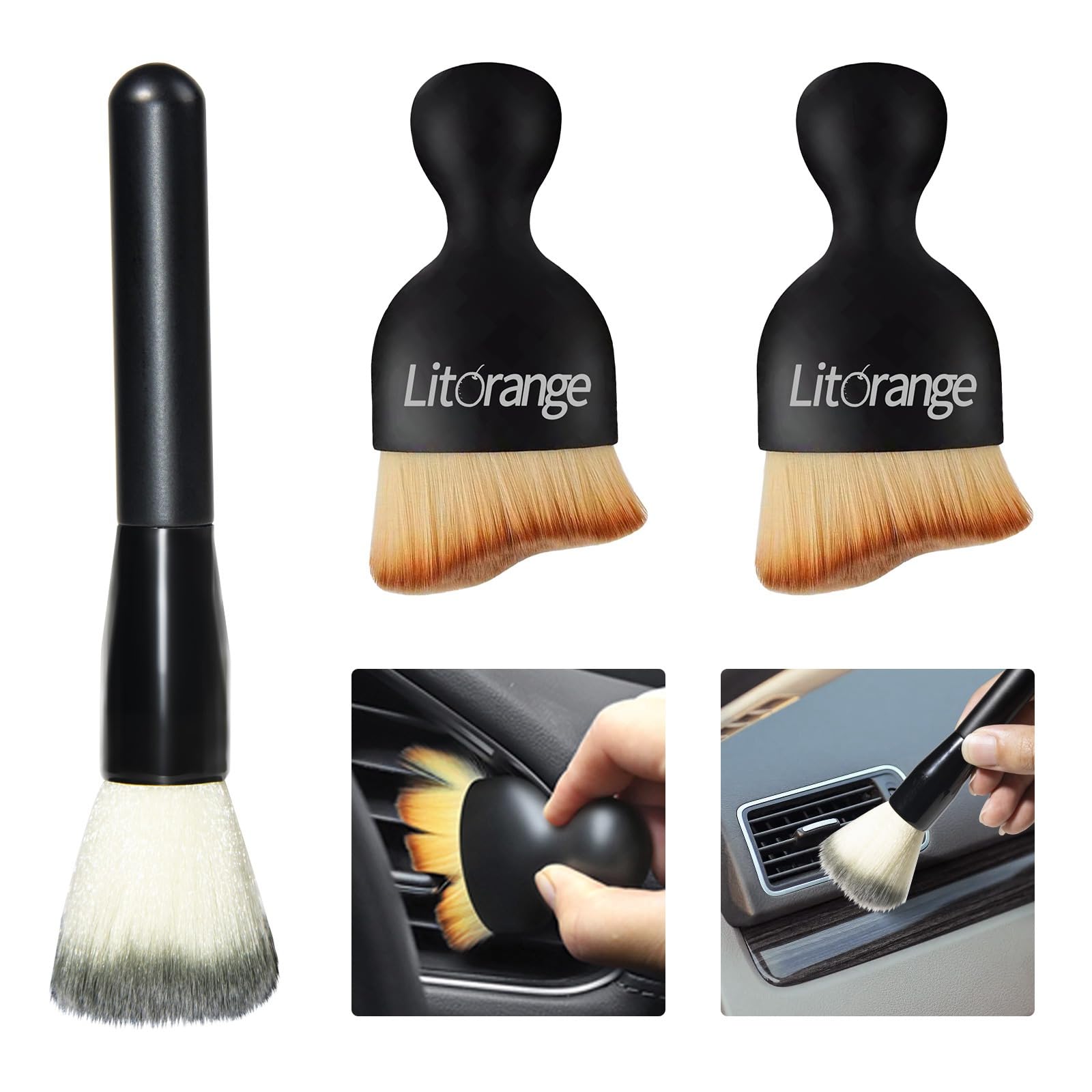 Litorange 3 Stück Auto Innenraum Reiniger Pinsel,Reinigungspinsel mit weichen Borsten,Detailing Pinsel Set für Innenräume wie Autolenkrad,Lüftungsschlitzen usw. von Litorange