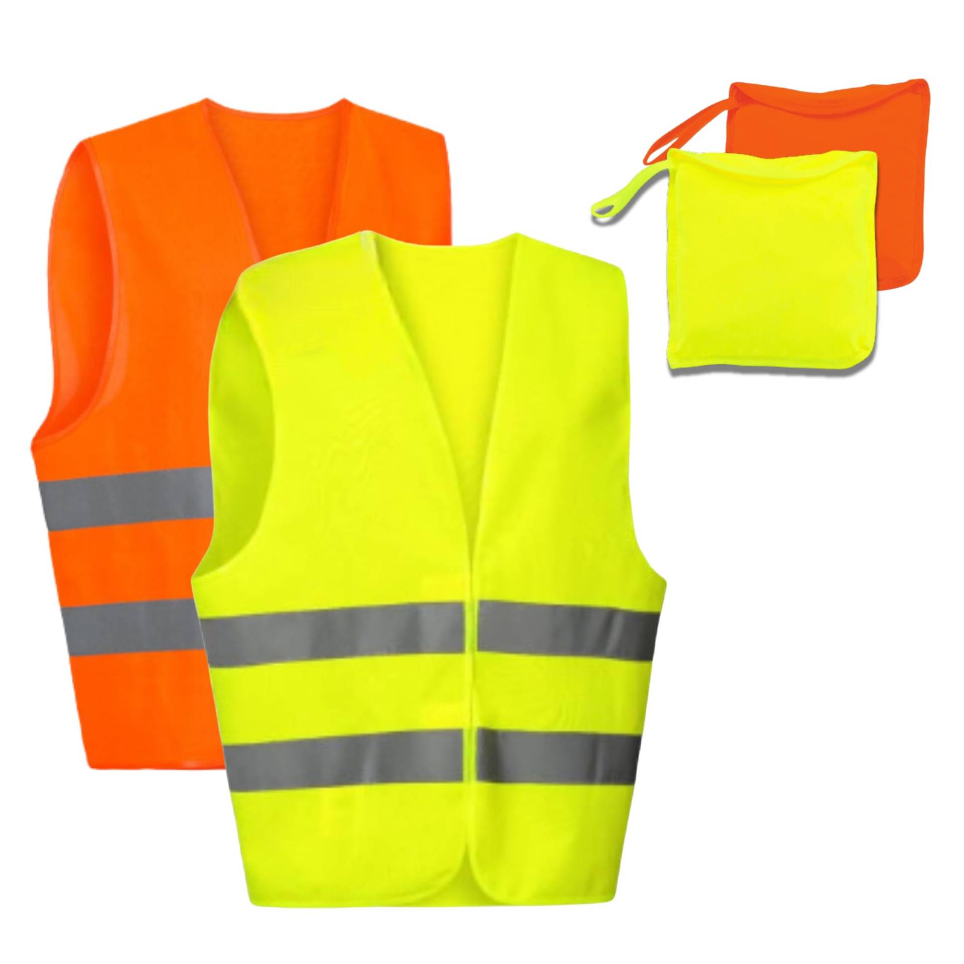 LiveLaif® - 2 zugelassene Warnweste + 2 Taschen | Gelb + Orange, Einheitsgröße, Uni | DGT zugelassene Autoweste | Laufweste, Arbeitsweste, reflektierende Motorradweste (2, Mix) von LiveLaif