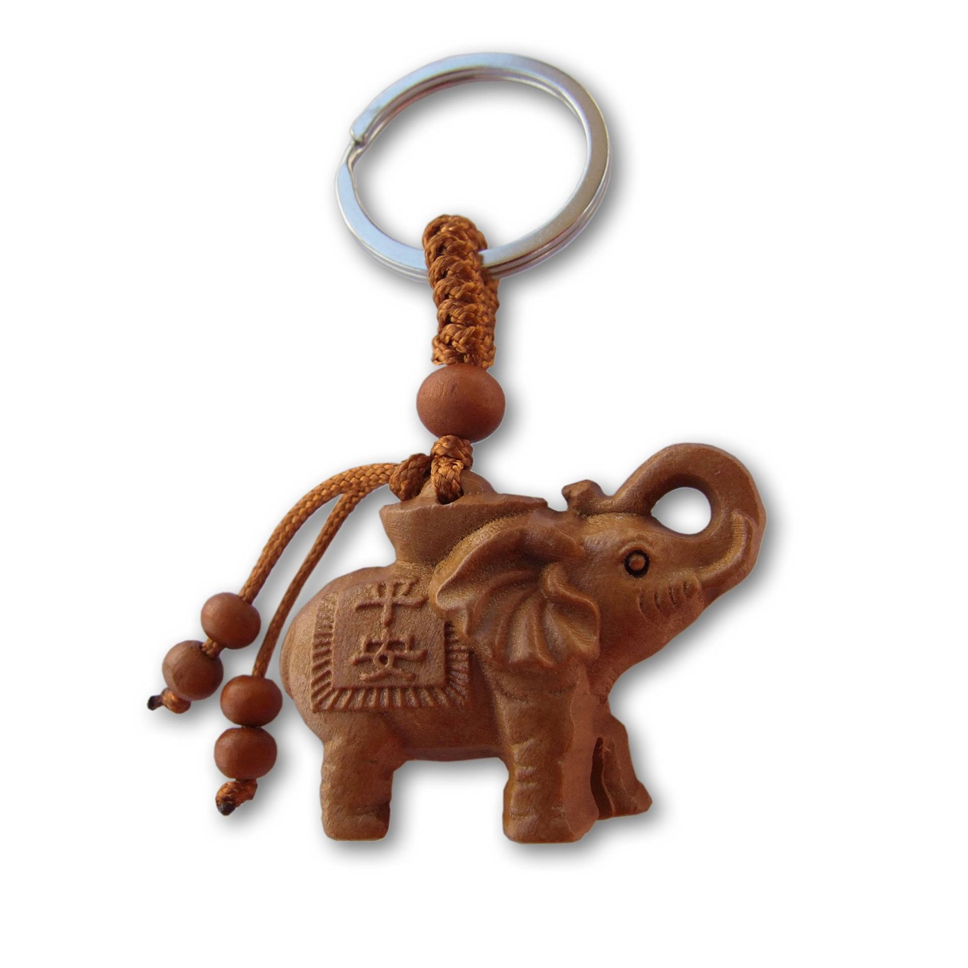 Glücks-Elefant-Schlüsselanhänger aus Pfirsichholz, niedliches chinesisches Tieramulett, schützt gegen das Böse von LivelyBuy