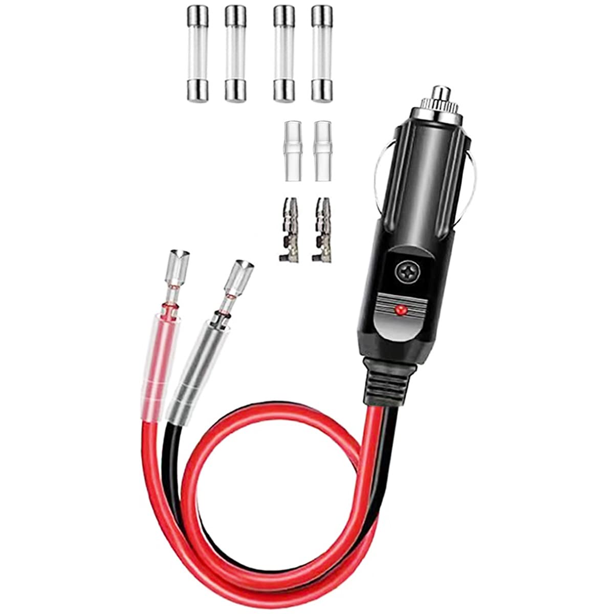 Liwinting Auto Zigarettenanzünder Stecker Kabel 12V/24V KFZ Zigarettenanzünder Stecker Kordel, mit 4 Stück 10A/15A Sicherung, Geeignet für Auto-DVRs, tragbare DVD-Player, Buskameras, 0.3m von Liwinting