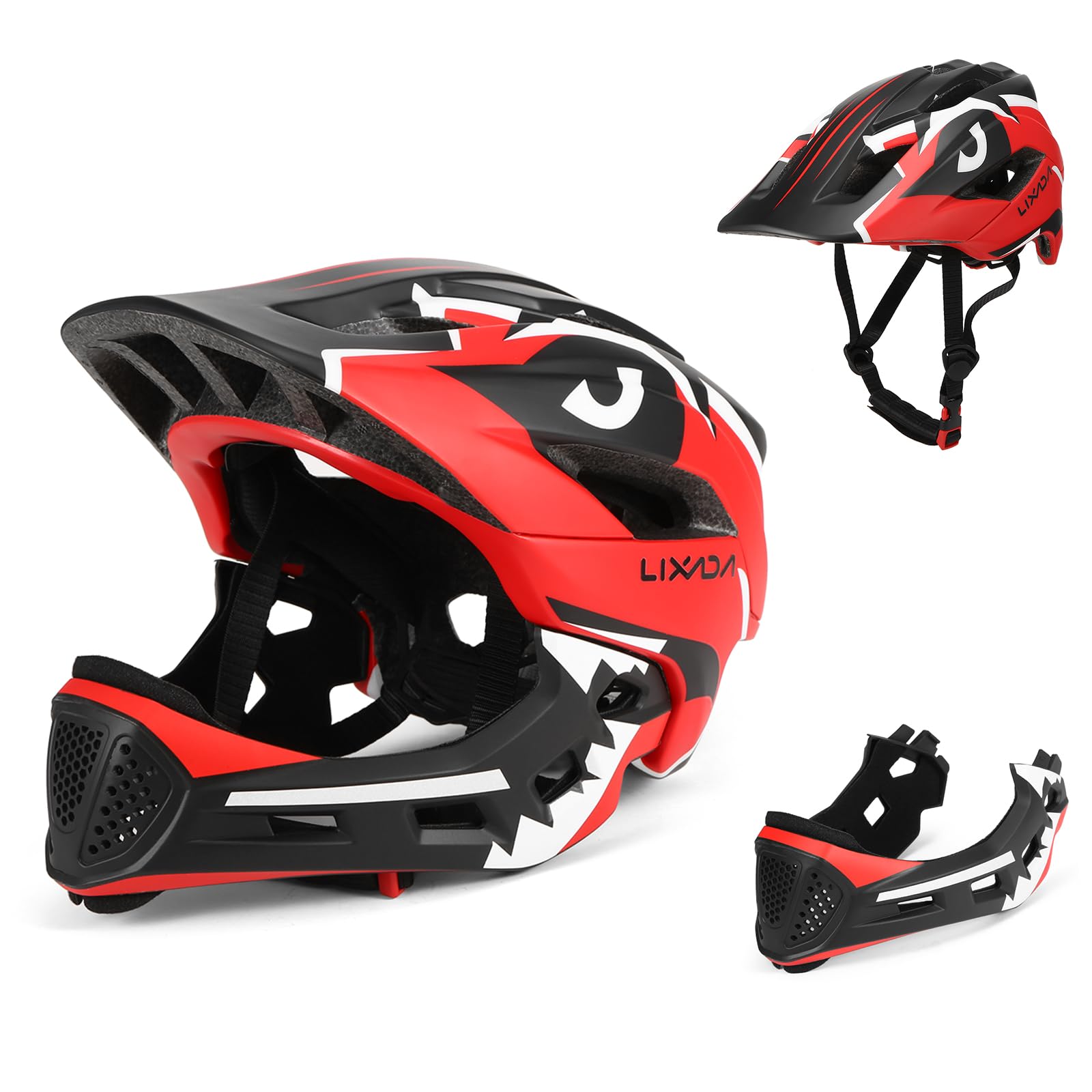 Lixada Kinderhelm Integriert Fahrradhelm Kinder Jugend Fullface Helm mit Abnehmbarem Kinnschutz BMX MTB Downhill Helm zum Radfahren Skateboarden Rollschuhlaufen von Lixada