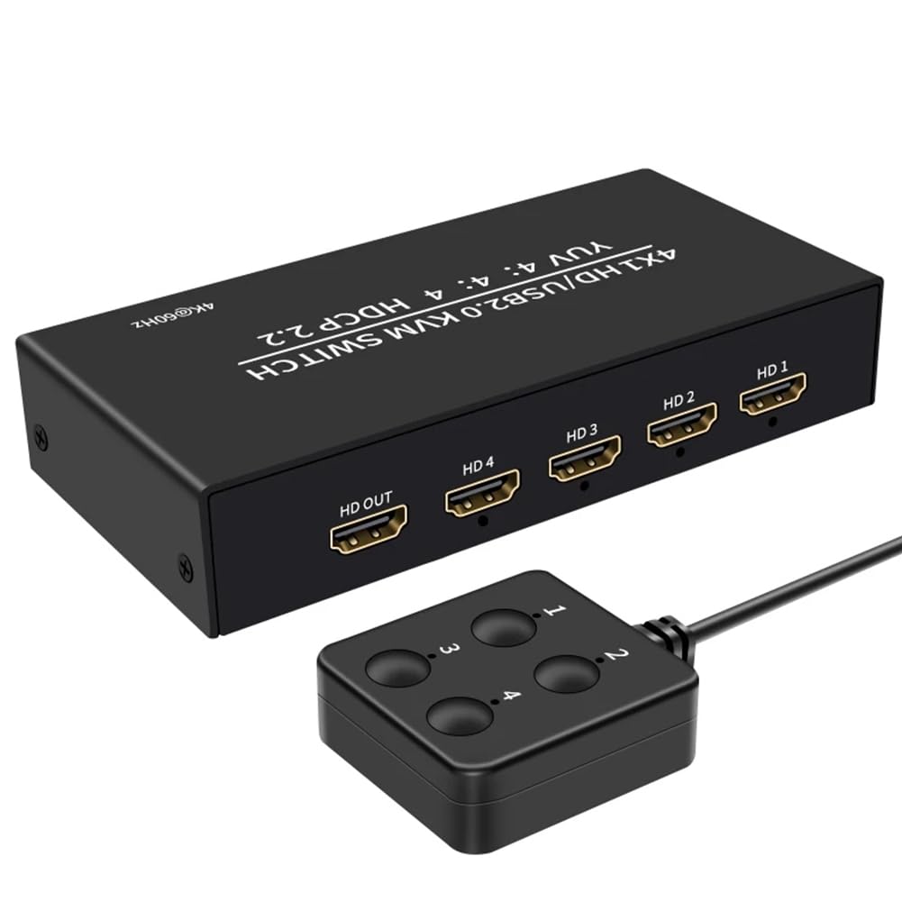 Lmzzdld 4K 60Hz -Kompatibler USB-KVM-Umschalter Selector 4 in 1 Out für 4 Stück Gemeinsam Nutzen Monitor Maus Tastatur 4-Port USB HDCP2.2 von Lmzzdld