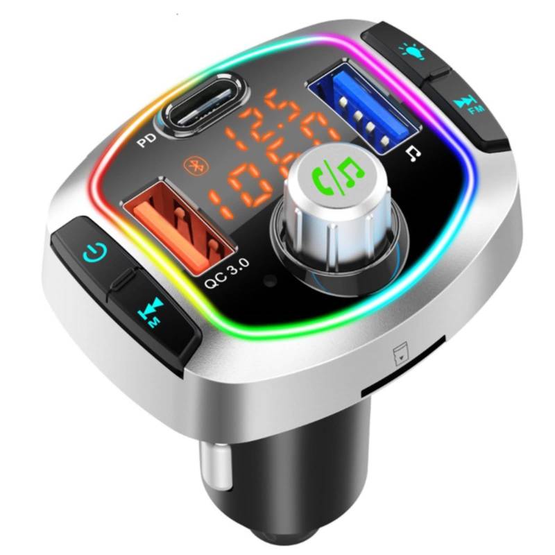 FM-Transmitter für Auto Bluetooth,LncBoc 7 RGB Bluetooth Autoadapter, Wireless FM Radio Car Kit, PD 18W & QC3.0 Schnellladegerät, Siri Voice Assistant von LncBoc