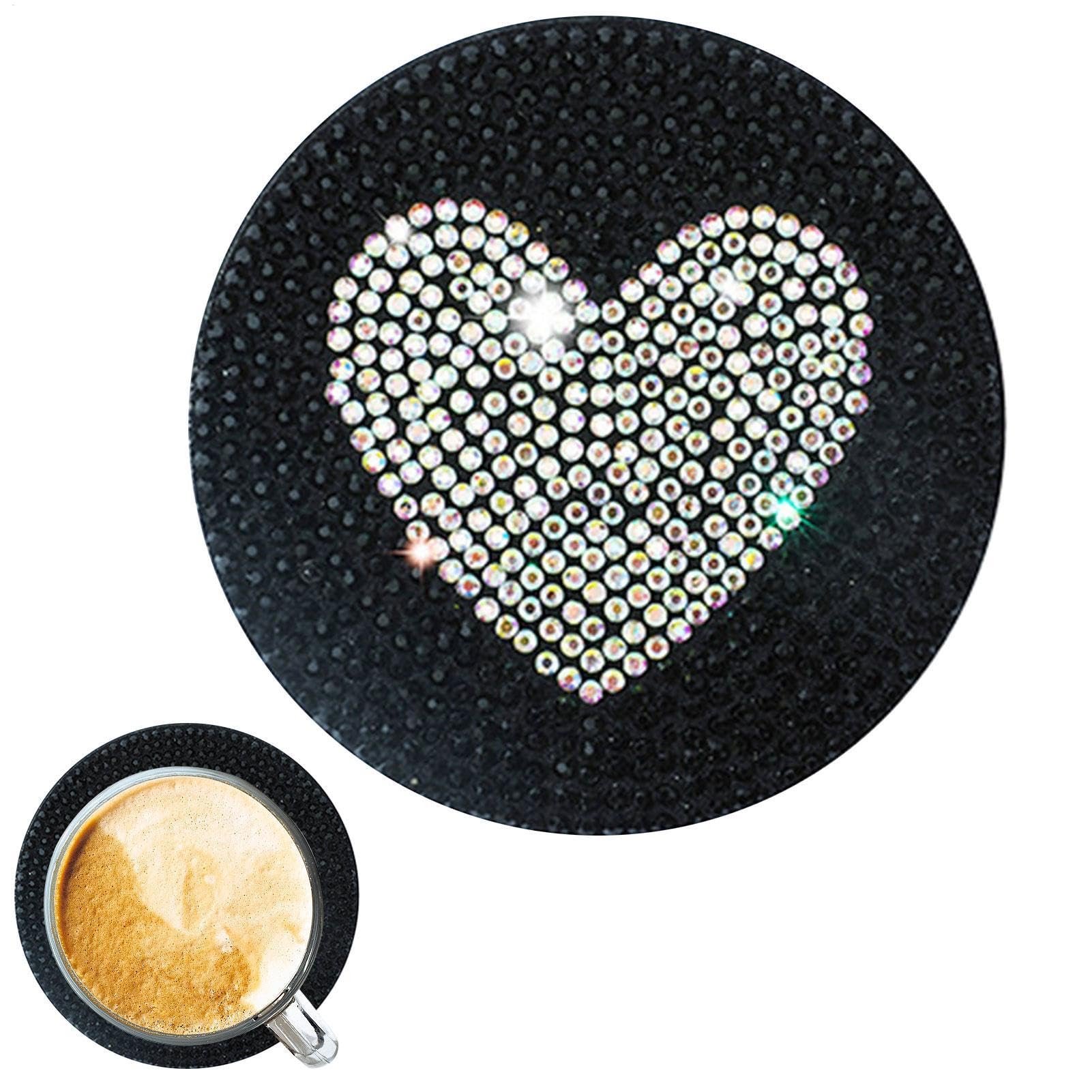 Lnhgh Bling CAR Cup HADER SASTERS, CAR Cup COSTERS | PVC Halter einfügen Auto Coasters Cup Matten,Schwarzes Bling Auto Innenzubehör, Kissenmatten für Zuhause, Büros und Küche von Lnhgh