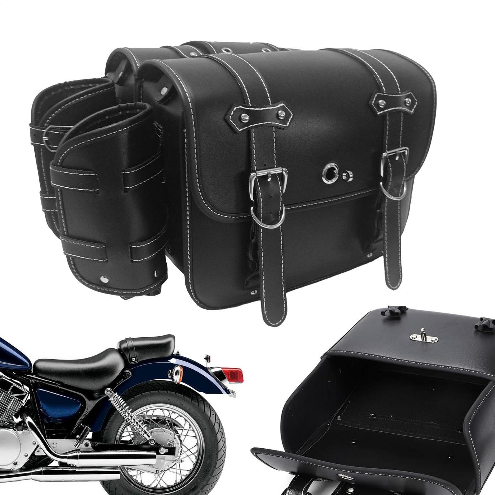 Lnhgh Motorrad-Satteltaschen,Motorrad-Satteltasche - Seitengepäcktaschen aus PU-Leder mit Getränkehalter - Ausrüstungstasche, 2 x wasserdichte Organizer für Motorräder von Lnhgh