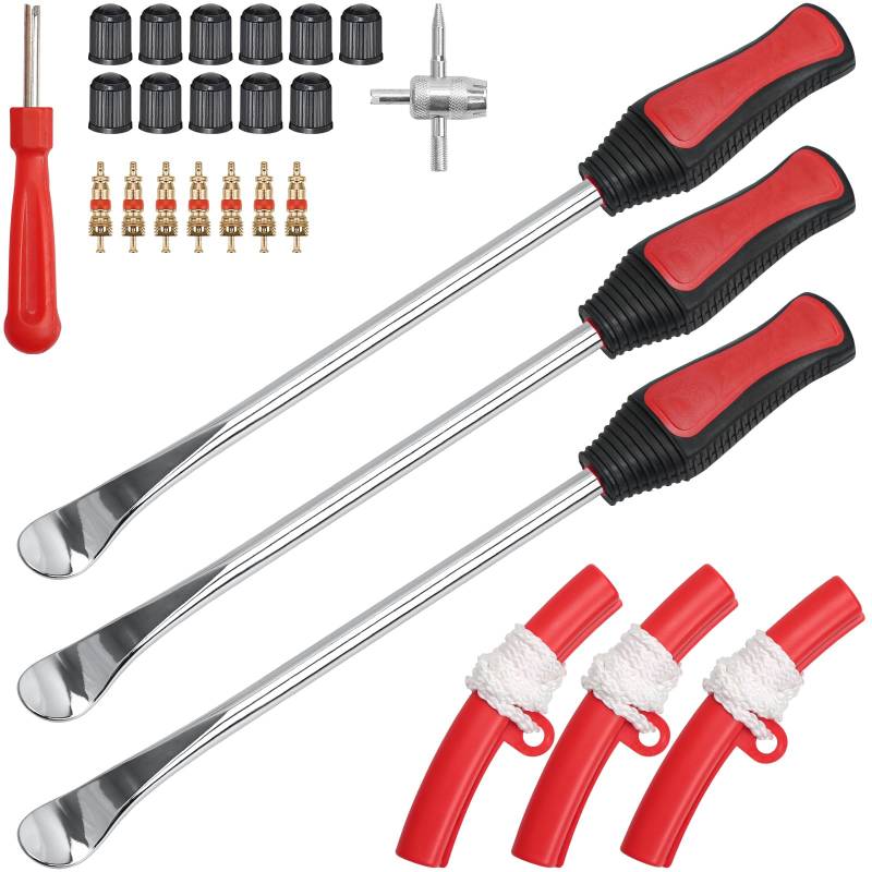 LoQuick Reifenheber, Reifen Montiereisen, 3pcs Reifenheber montierhebel Werkzeug Tire Spoons Lever Iron Tool Kits, Montierhebel Werkzeug Mit Rad Felge Protektoren Tool Kit Für Motorrad/Fahrrad/Wagen von LoQuick