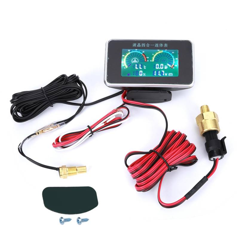 Locadence DC 9V 36V 4 in 1 LCD Digitalvoltmeter, Auto Kraftstoffanzeige, Wassertemperatur Öldruckmesser mit Anti Shake Funktion Zur Messung des Motors von Locadence