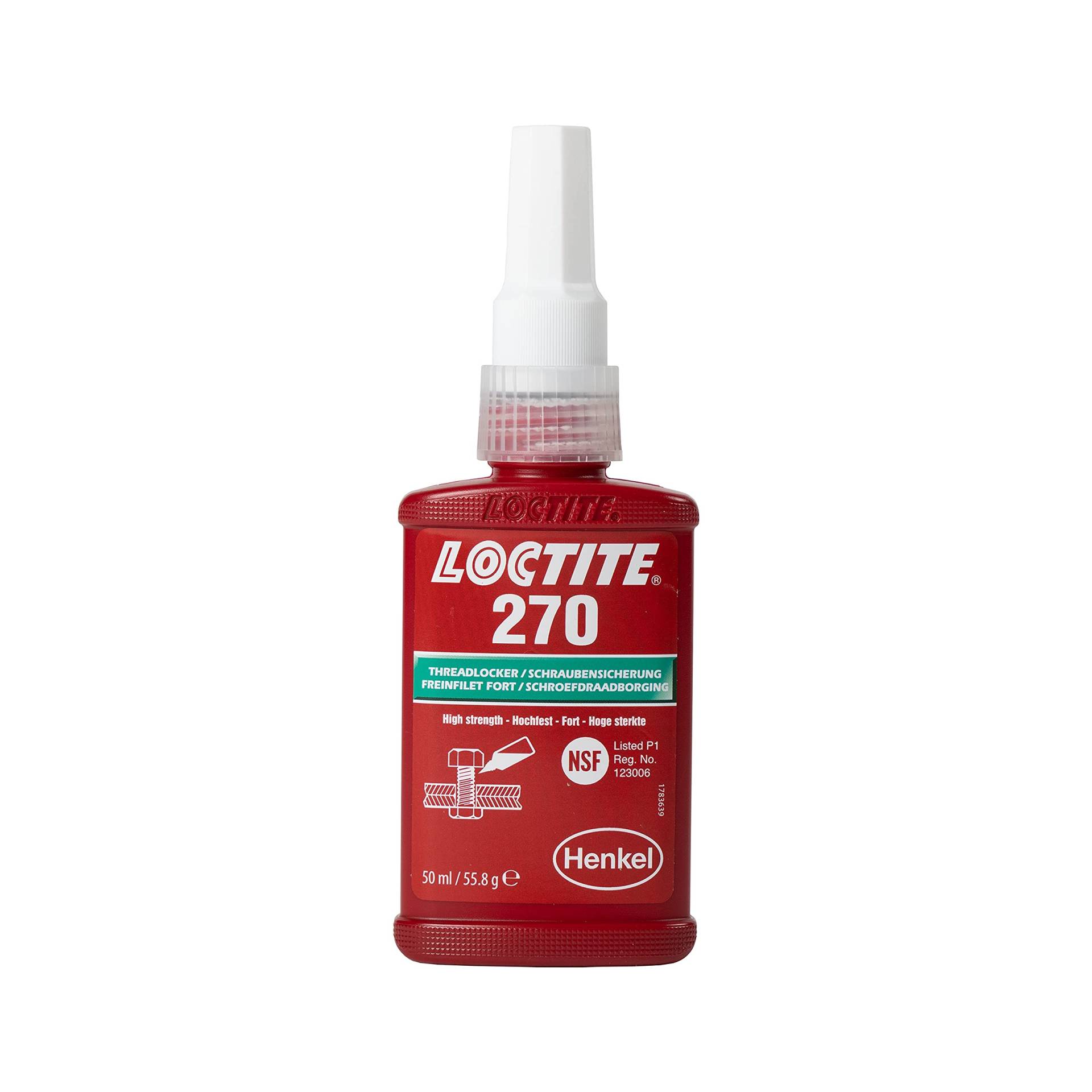 LOCTITE 270, Kleber für die dauerhafte Sicherung von Schrauben, hochfeste Schraubensicherung für Metallgewinde, Flüssigkleber für z. B. Pumpen & Getriebe, 1x50ml von Loctite